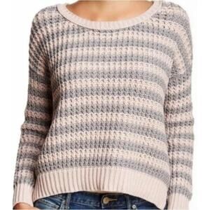 Free People‎ Size XS At The Beach Sweater Pink Striped Chunky Pullover Casual